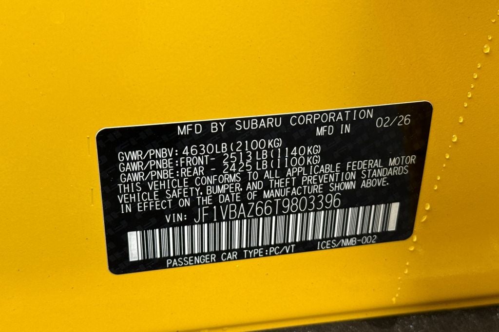 2026 Subaru WRX Series.Yellow