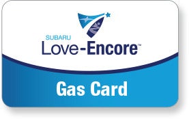 Subaru Love Encore gas card image with Subaru Love-Encore logo. | Stevens Creek Subaru in Santa Clara CA