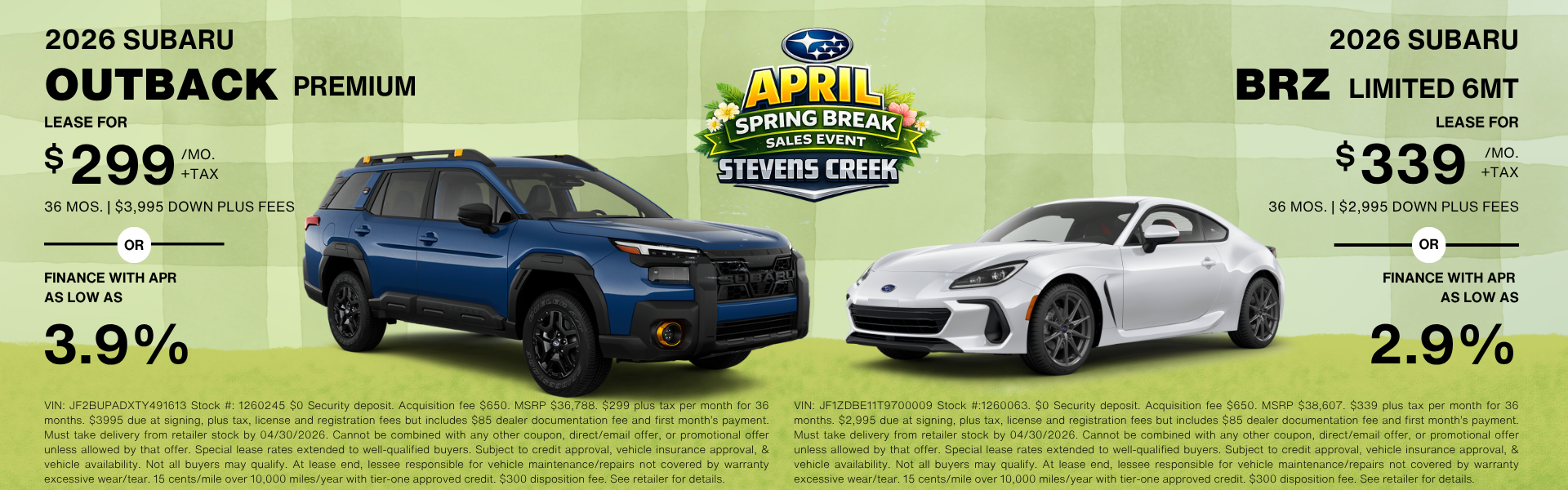 2026 Outback Premium & 2025 Impreza Sport CVT