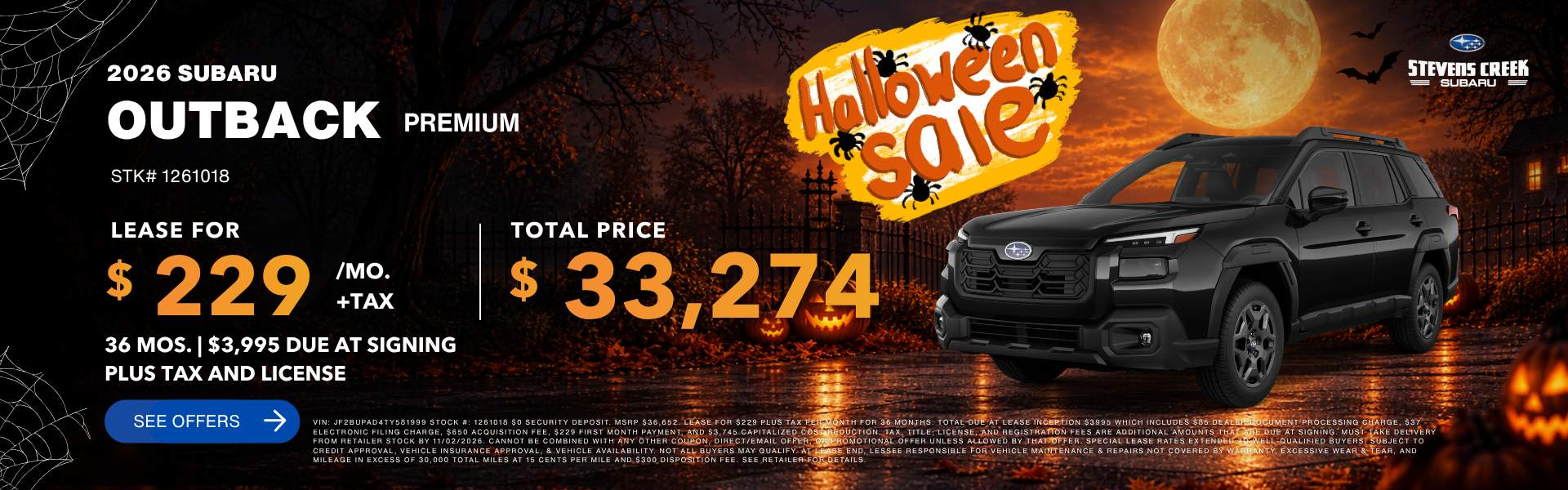 2026 Outback Premium lease for $229/mo plus tax 
