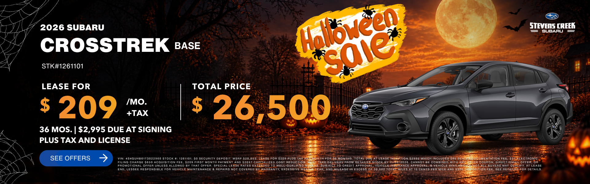 2026 Crosstrek Base lease for $209/mo plus tax